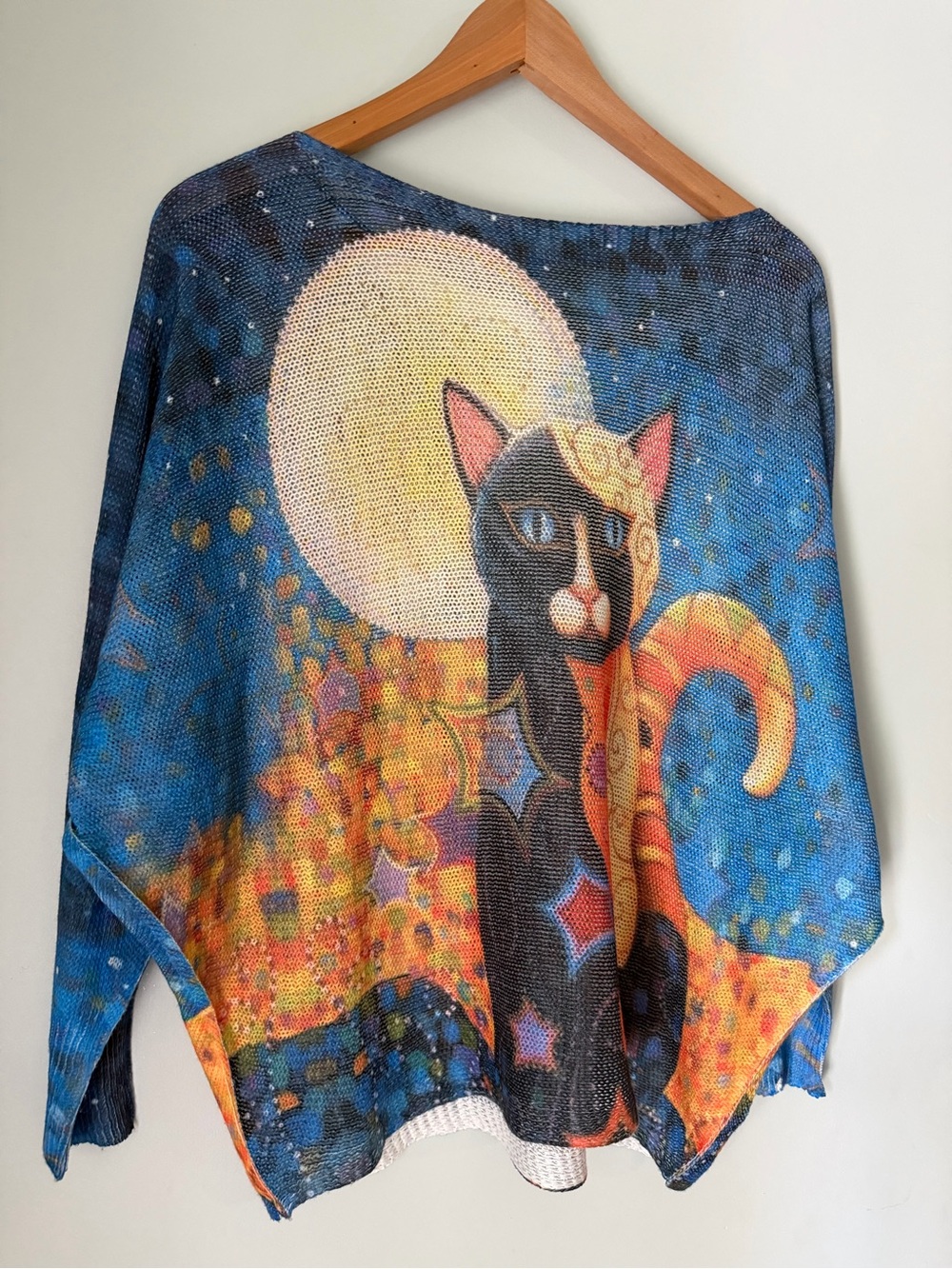 Emporium E Italy Moon Cat Knit Sweater Made in Italy Oversized Batwing Top - Picture 6 of 7